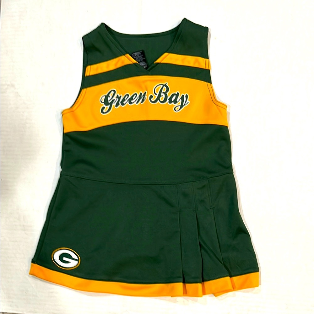 Green Bay Packers Girls Green & Gold Cheer Jumper Sleeveless Dress  SIZE M (5-6)